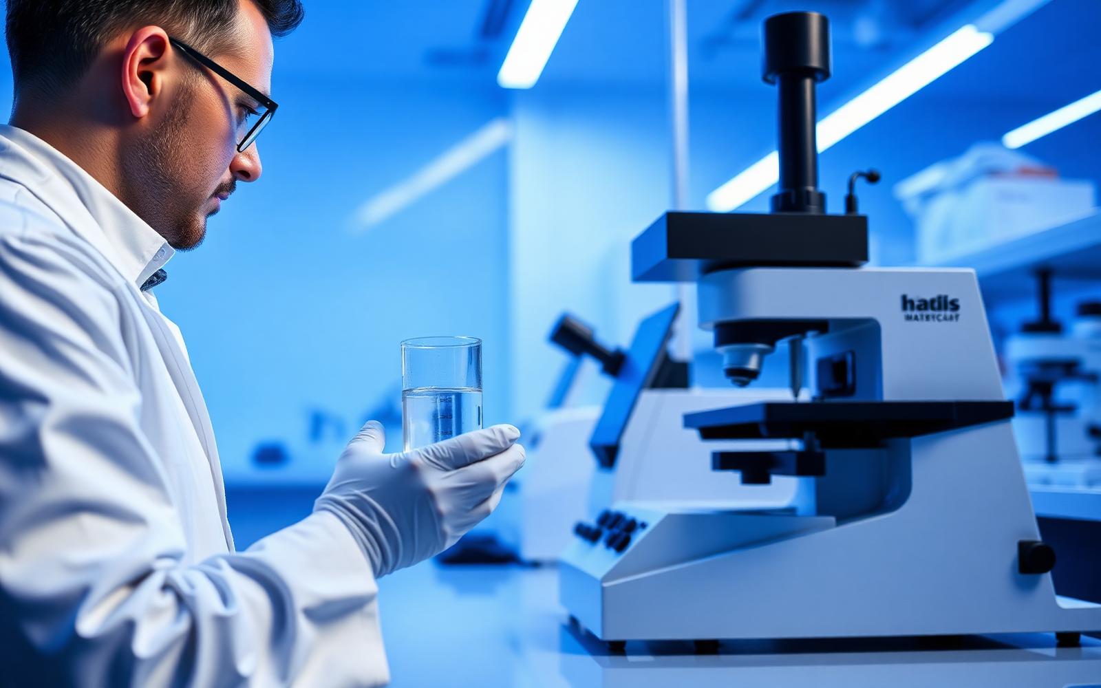 Cientista analisando amostra de água em laboratório